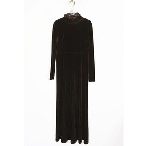Vtg Moda Womens Velvet Maxi Dress Long length Chocolate Brown size M